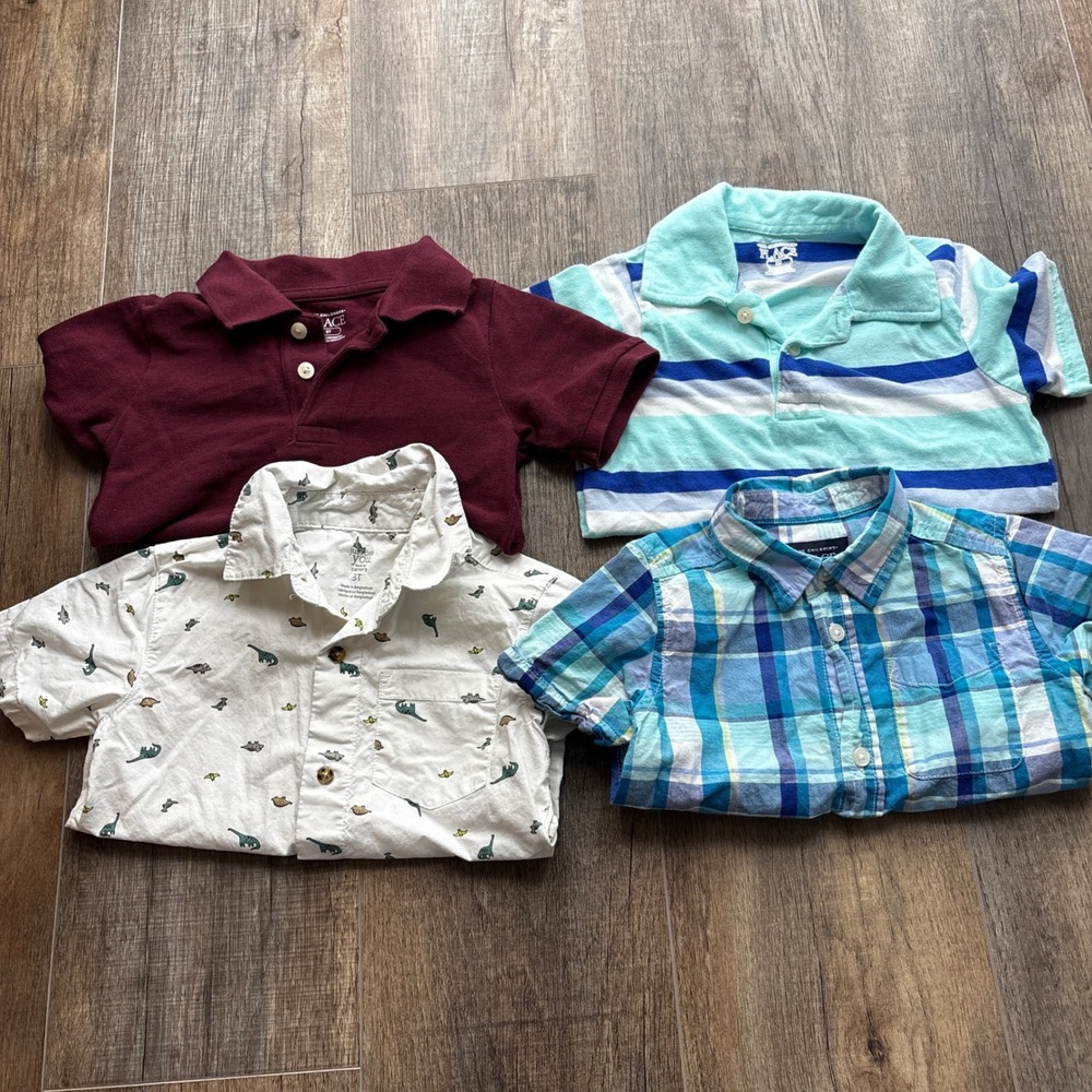 Kids Lot 4 The Childrens Place Shirts 3T Dinosaurs Plaid Stripes Polos, Boys Top